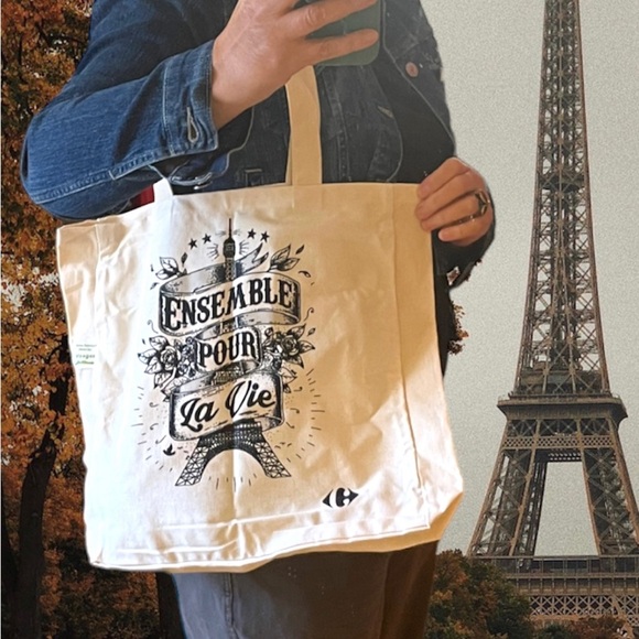 Paris NWT tote bag canvas new shopping “Ensemble pour La Vie” Eifel tower - Picture 2 of 11